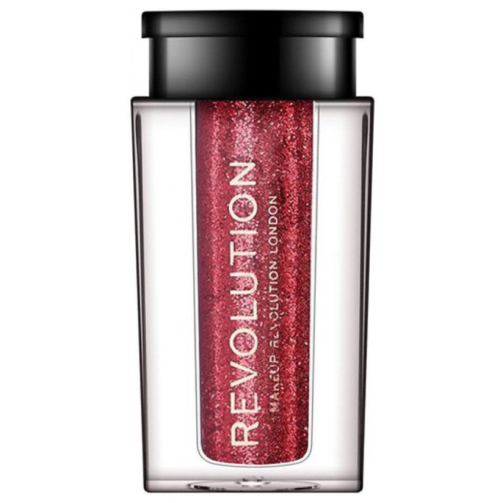 Glitzer in einem transparenten Behälter mit schwarzem Deckel. Aufschrift: REVOLUTION LONDON.