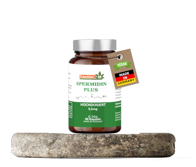 Braune Glasflasche mit Etikett. Produktname, Inhaltsangabe und Herkunftsland. Vegan-Siegel und Made in Germany. Auf Stein platziert.