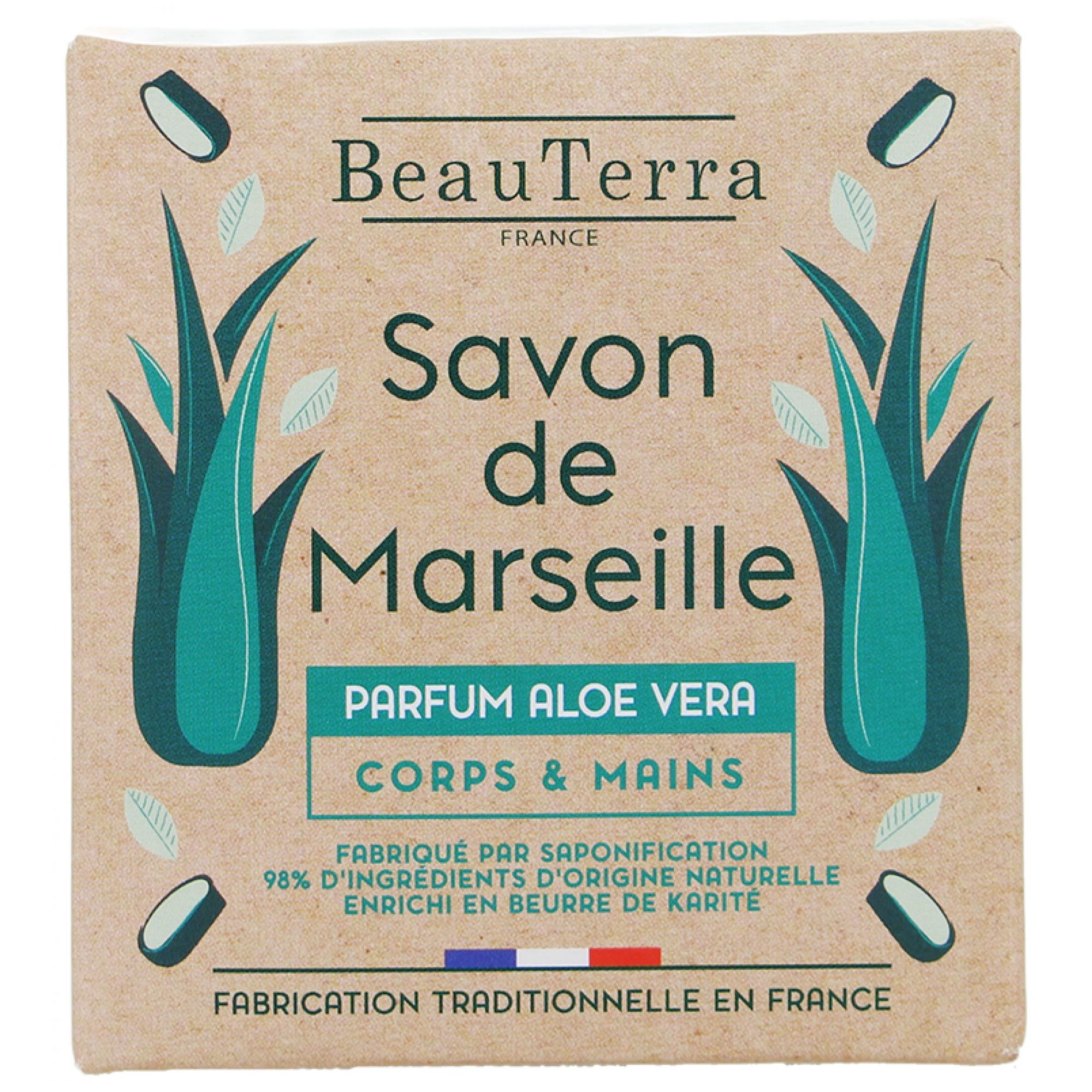 BeauTerra Feste Marseille-Seife mit Aloe Vera 7,1x2,9x6,6 cm