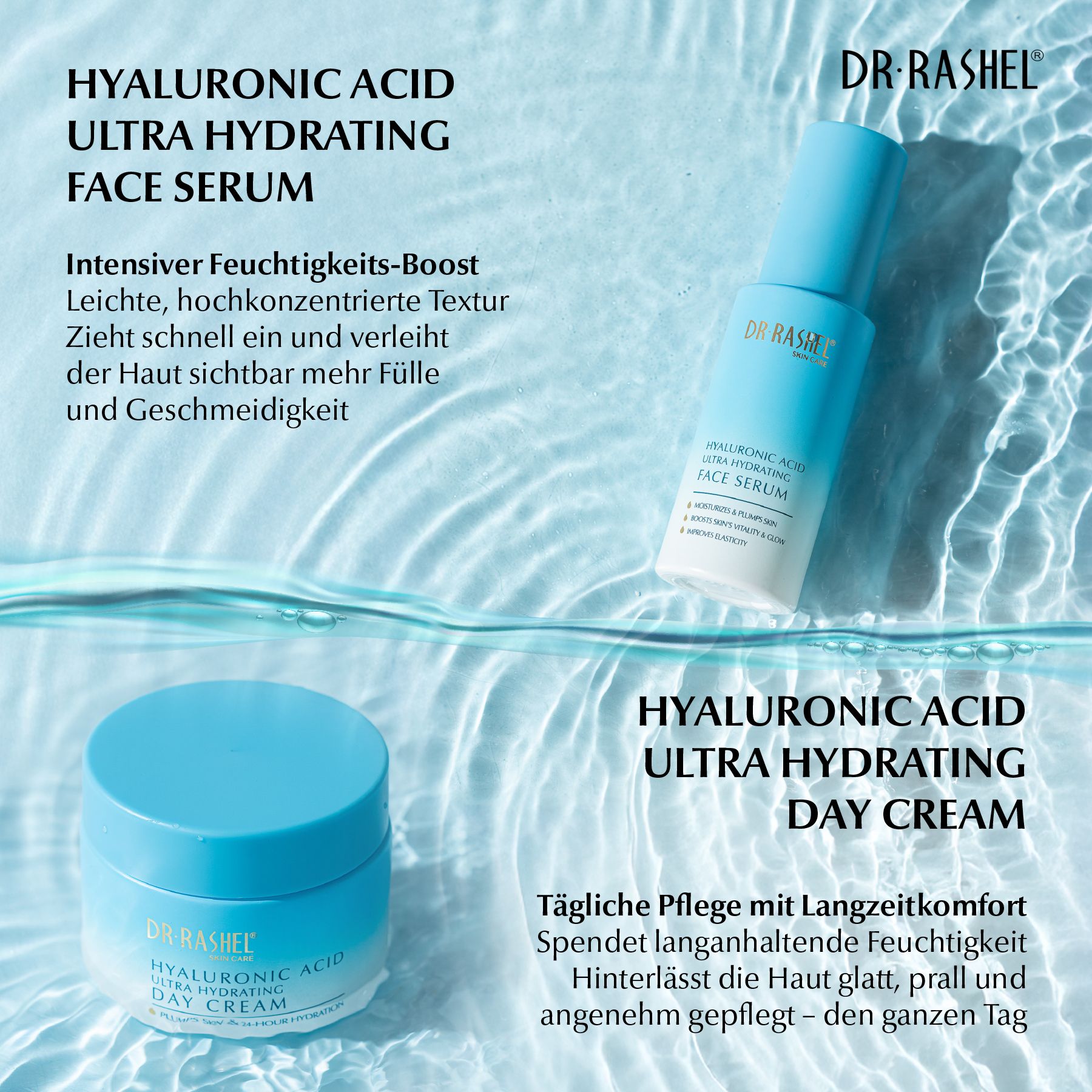 DR RASHEL Gesichtspflege-Set Hyaluronic Acid Serum Cream Cleanser Toner SPF