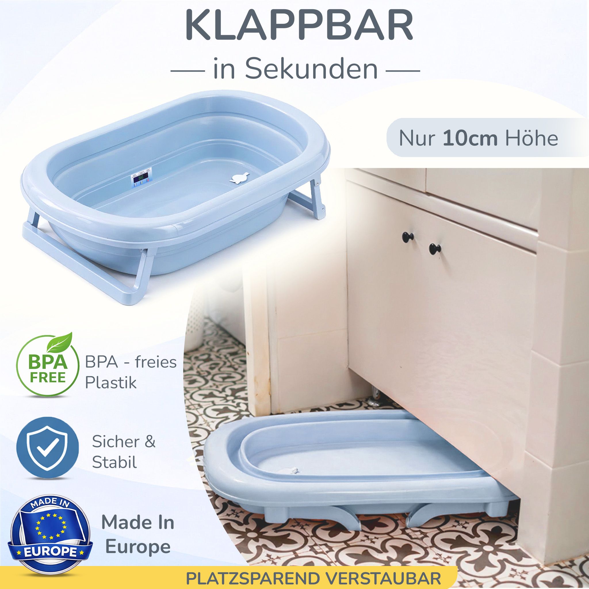 Baby Badewanne faltbar mit Ständer - Babywanne + Ständer + Abflussschlauch + Thermometer