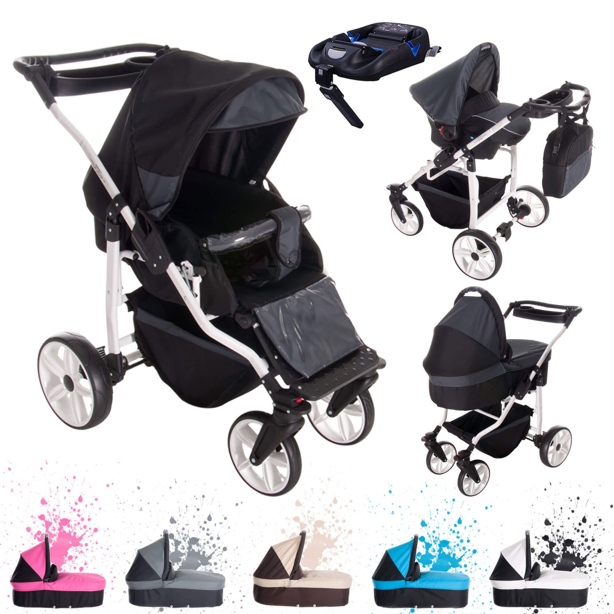 Bebebi Zürich Isofix Basis & Autositz 4 in 1 Kinderwagen Luftreifen, Rigi