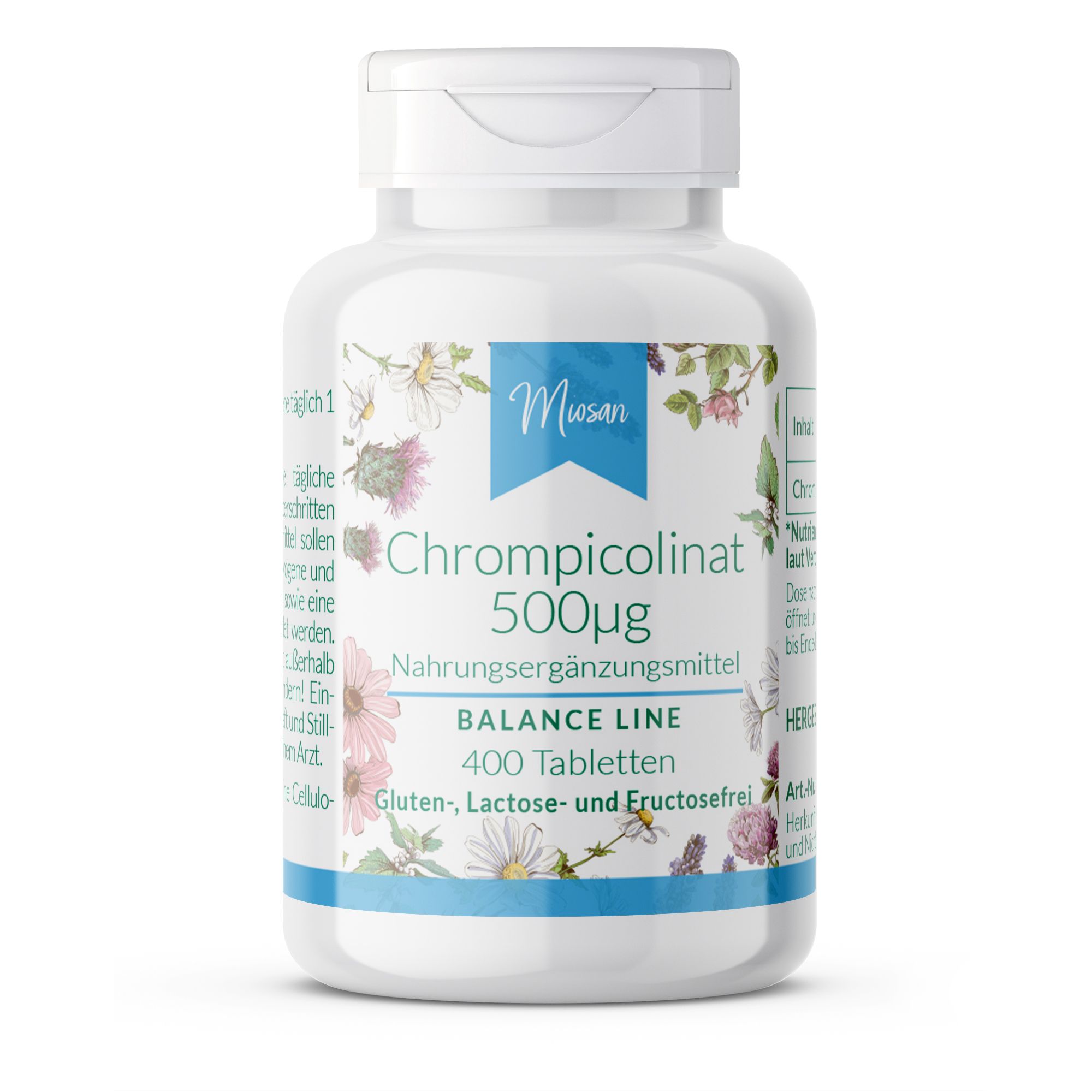 Miosan Chrompicolinat 500µg - für Blutzuckerspiegel und Makronährstoff-Stoffwechsel vegan 400 St