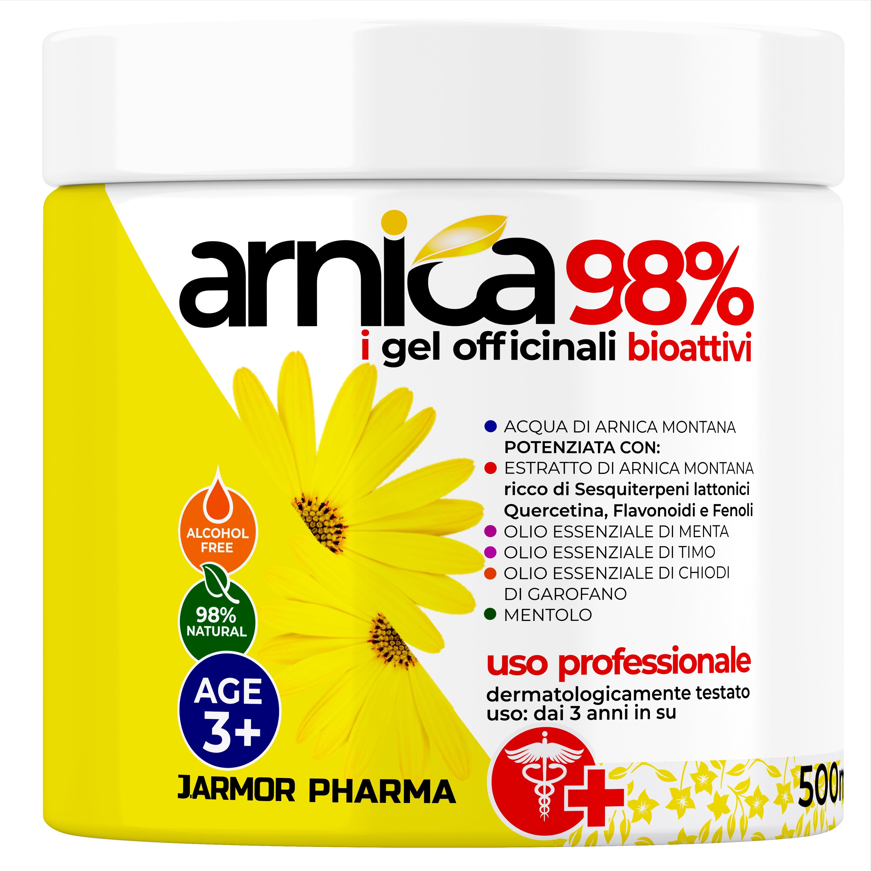 J.Armor Pharma Arnica Gel 98% 500ml Adulti e Bambini Dai 3 Anni - Dermatologicamente Testata