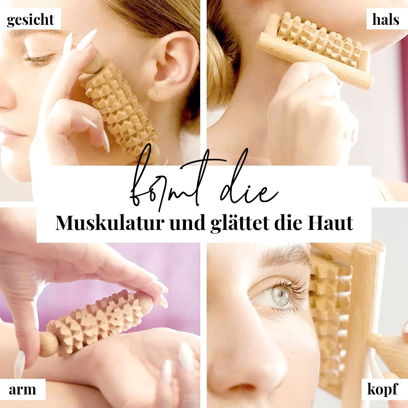 tuuli Gesichtsmassager Gesicht Facial Massagegerät Massageroller Maderotherapie Set aus Holz