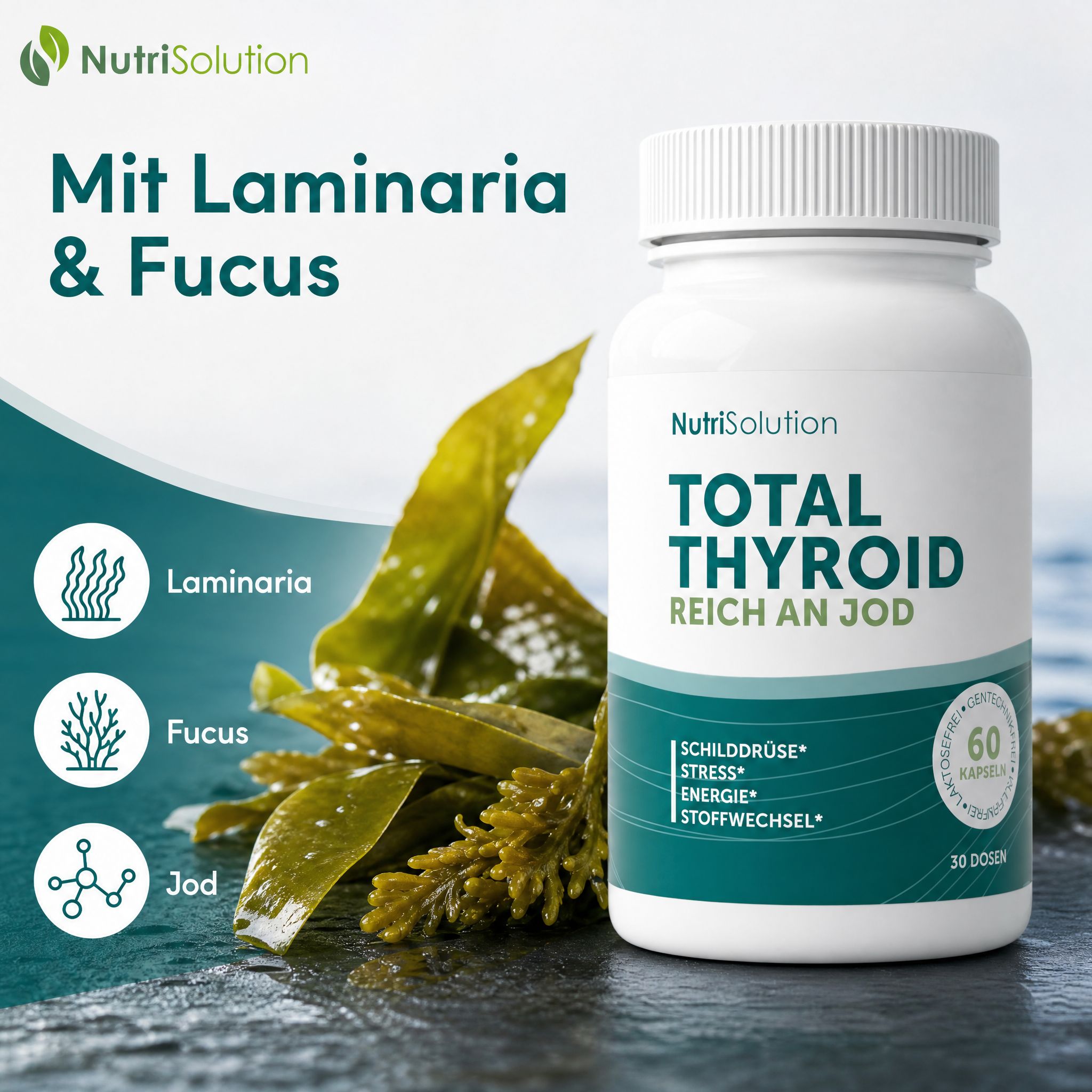 NutriSolution Total Thyroid mit Laminaria und Fucus, reich an Jod.