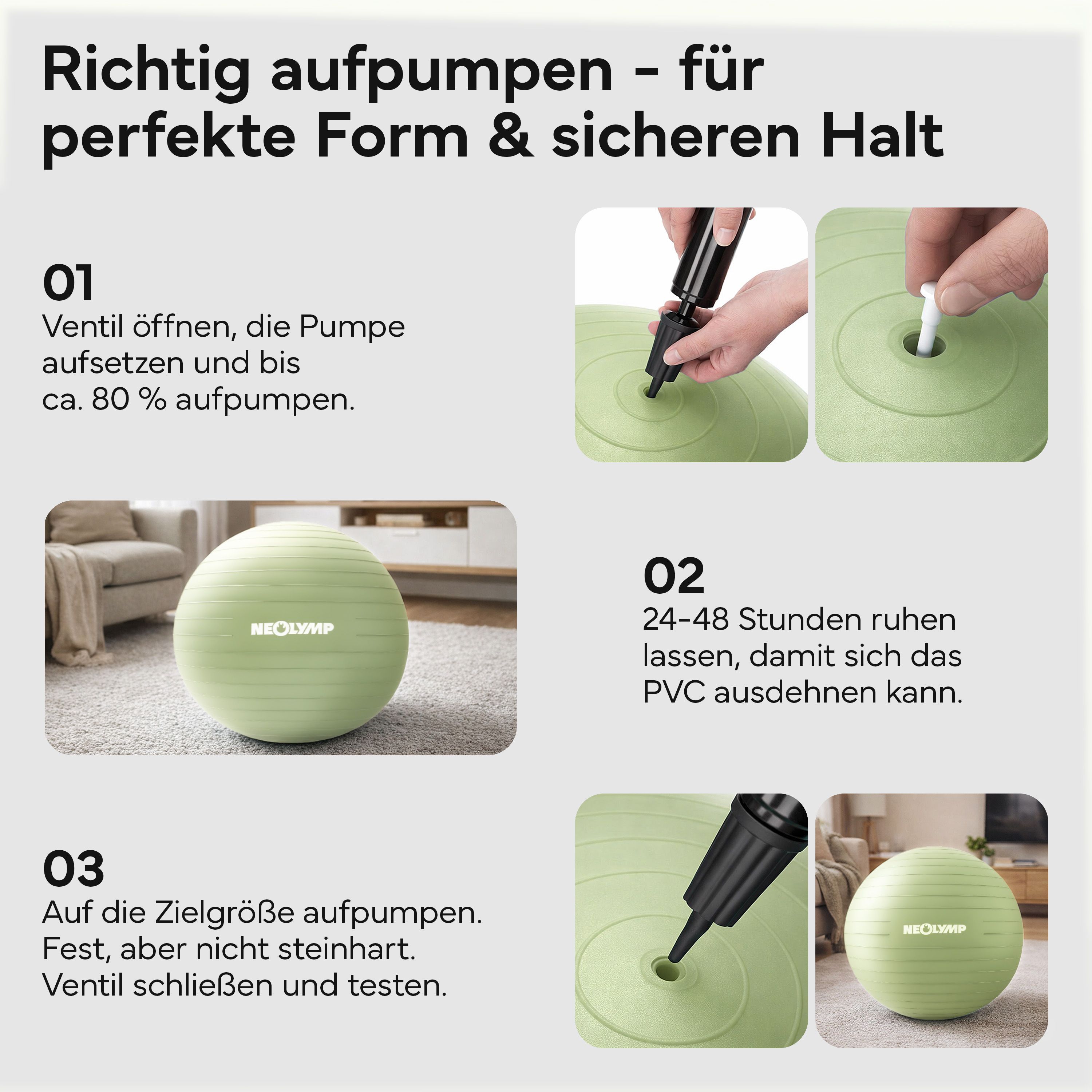 Anleitung: Gymnastikball richtig aufpumpen für perfekte Form und sicheren Halt.