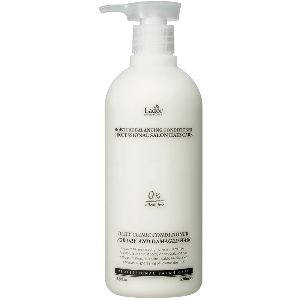 Weiße Pumpflasche Lador Moisture Balancing Conditioner, 530ml, 0% Silikonfrei.