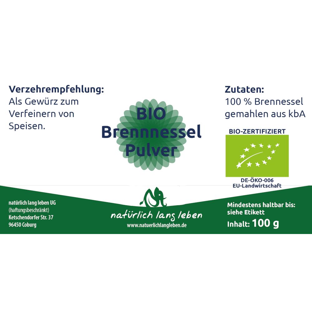 natürlich lang leben BIO Brennessel Pulver 100 g