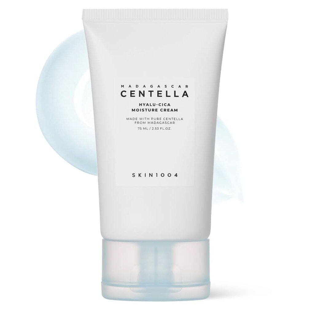 SKIN1004 Madagaskar Centella Hyalu-Cica Feuchtigkeitscreme Tube mit einem blauen Klecks Creme.