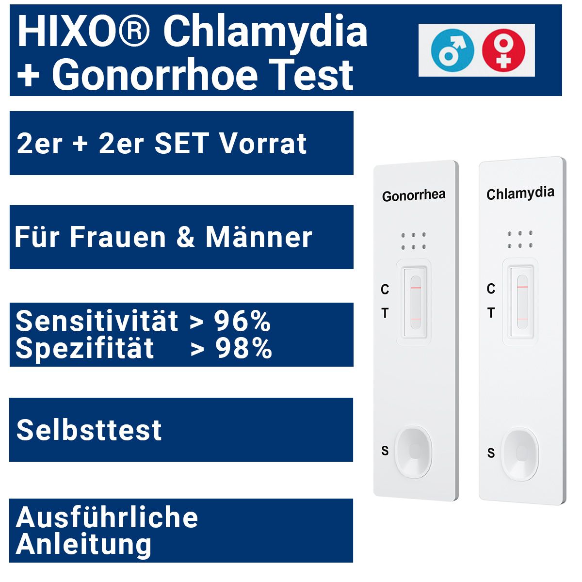 HIXO Chlamydien & Gonorrhoe Schnelltest STI Frauen & Männer Selbsttest