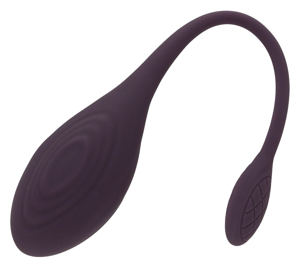 Lila Love Ball mit länglicher Form und geriffelter Oberfläche. Kleinerer Teil mit Muster.