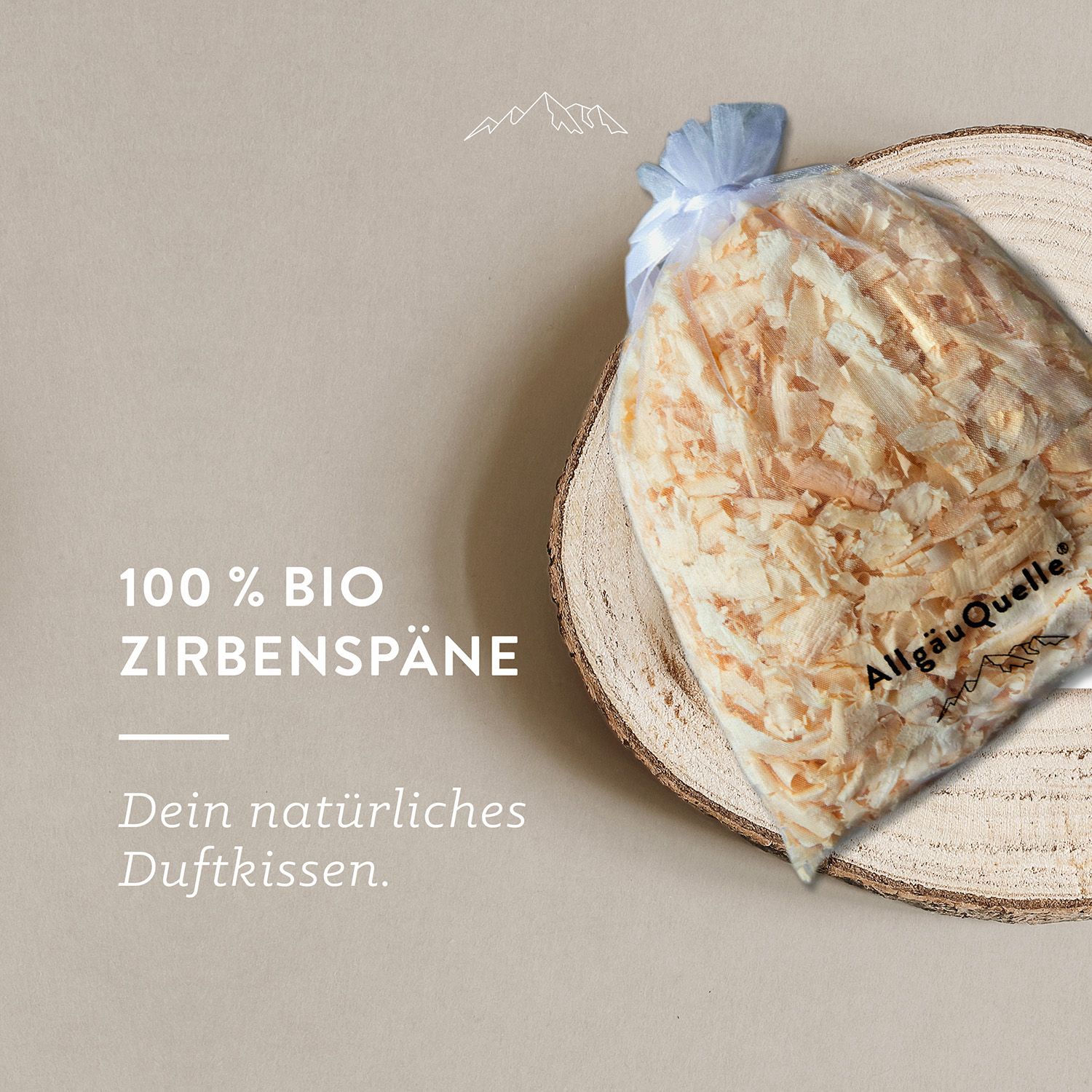 AllgäuQuelle Bio Zirben-Säckchen mit 100% Bio-Zirbenspäne. Natürliches Duftkissen Duftsäckchen 50 g Beutel