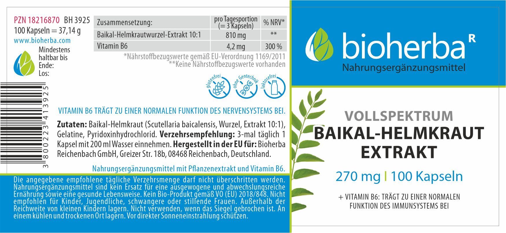 Bioherba Vollspektrum Baikal-Helmkraut Extrakt Kapseln