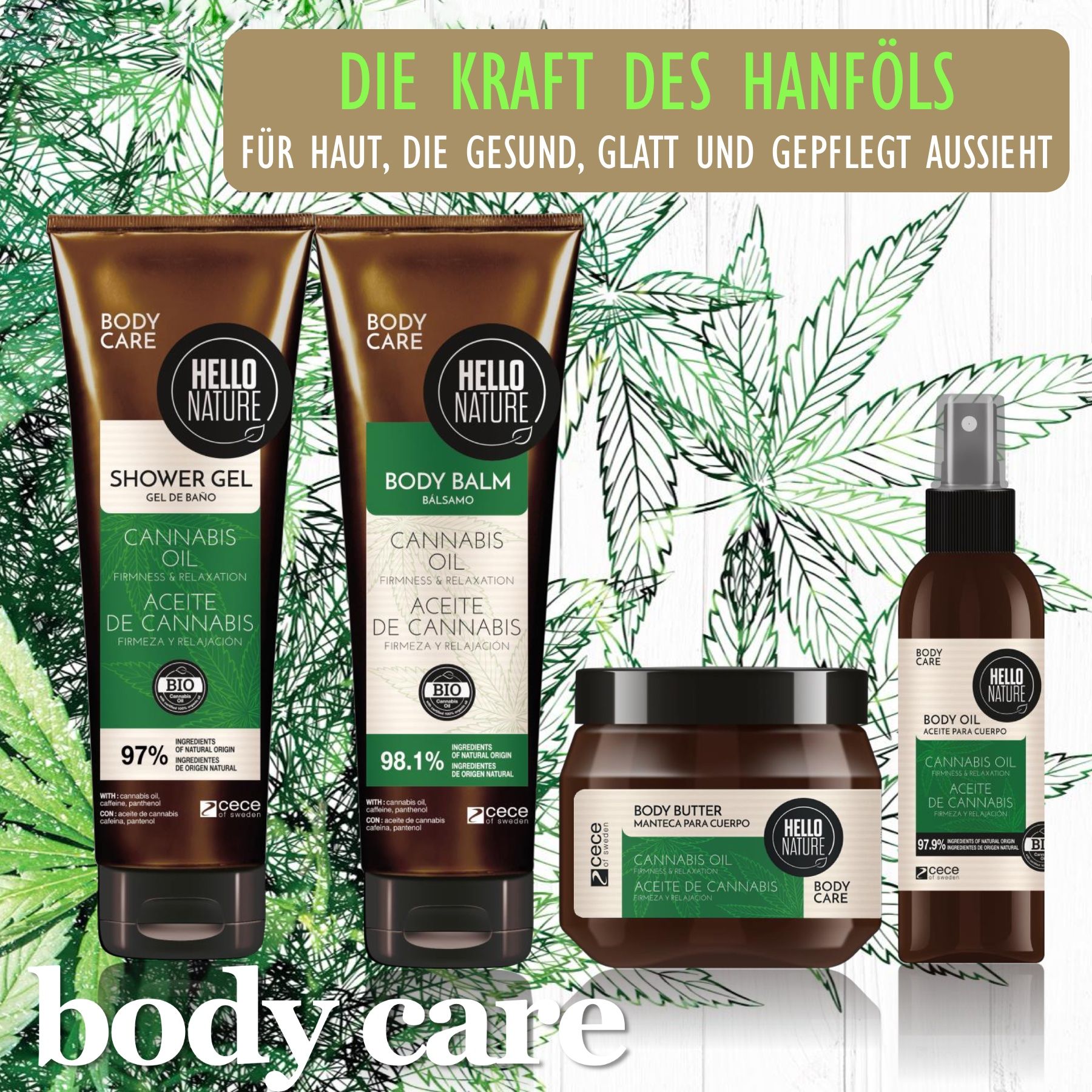 Hello Nature Duschgel Hanf Cannabis Shower Gel für Hautpflege