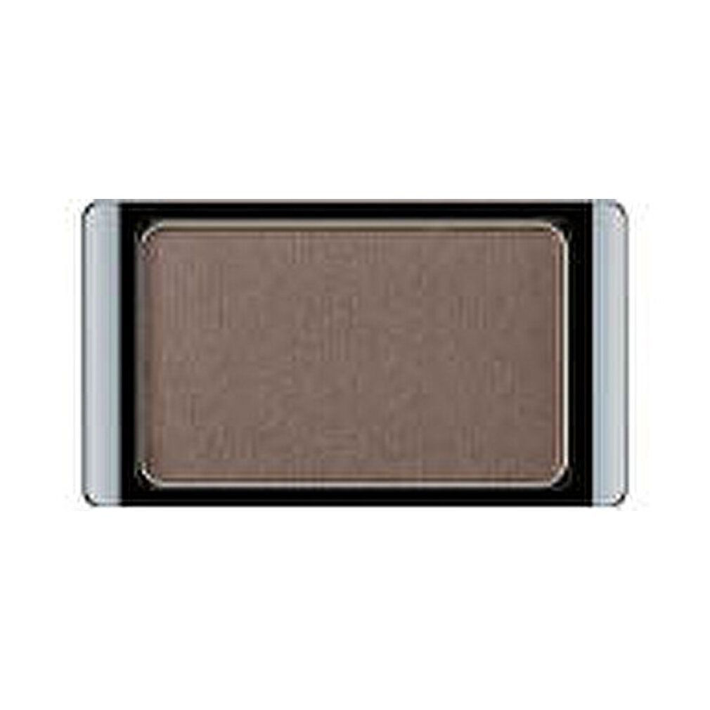 Lidschatten in rechteckiger Form. Farbe: Braun. Schwarzer Rahmen mit silbernen Akzenten.