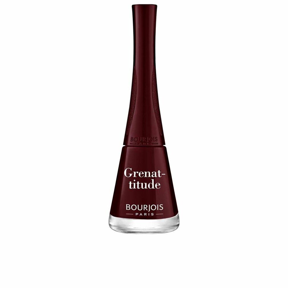 Nagellackflasche, bordeauxrot. Aufschrift: Grenat-titude, Bourjois Paris.