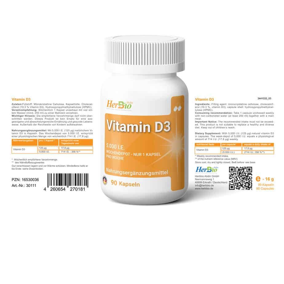 HerbBio Vitamin D3 5000 I.E. – hochdosiert für Immunsystem & Knochen