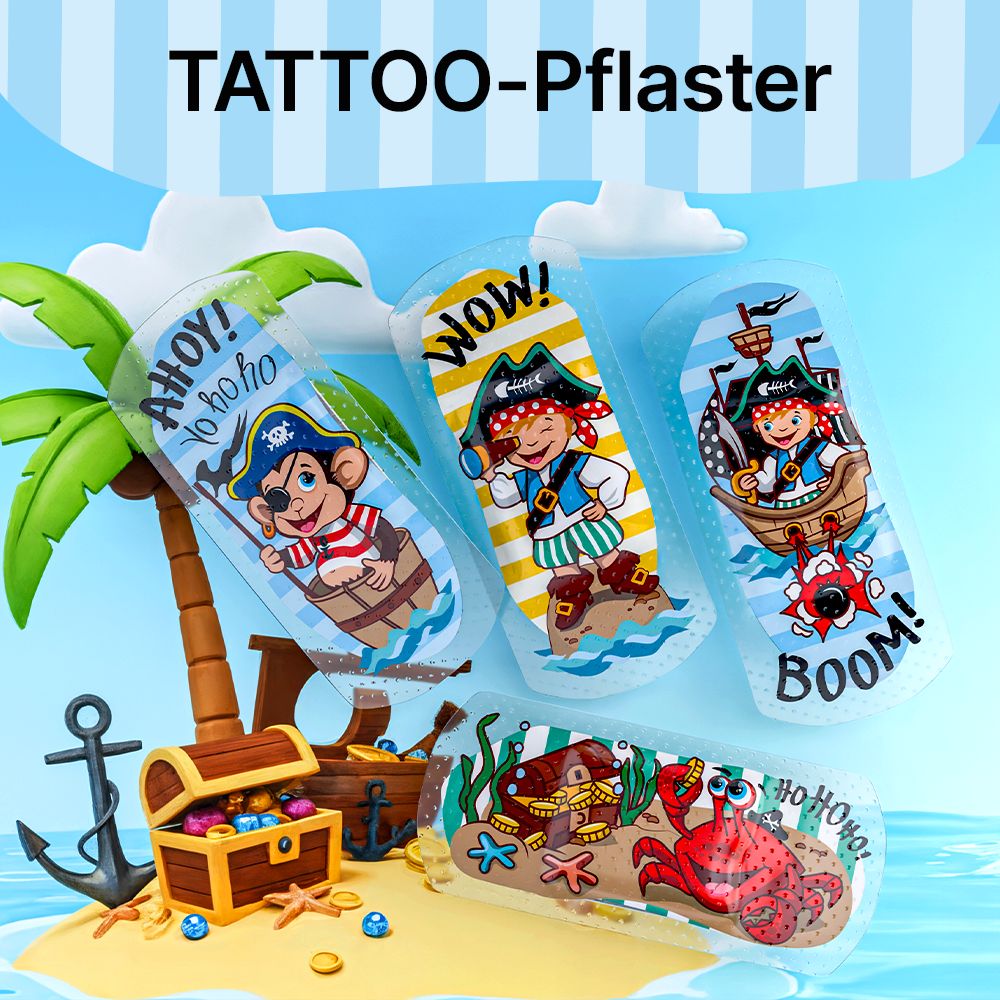 Medrull Kinderpflaster mit Piraten, Tattoo-Pflaster, hyperallergen, wasserabweisend