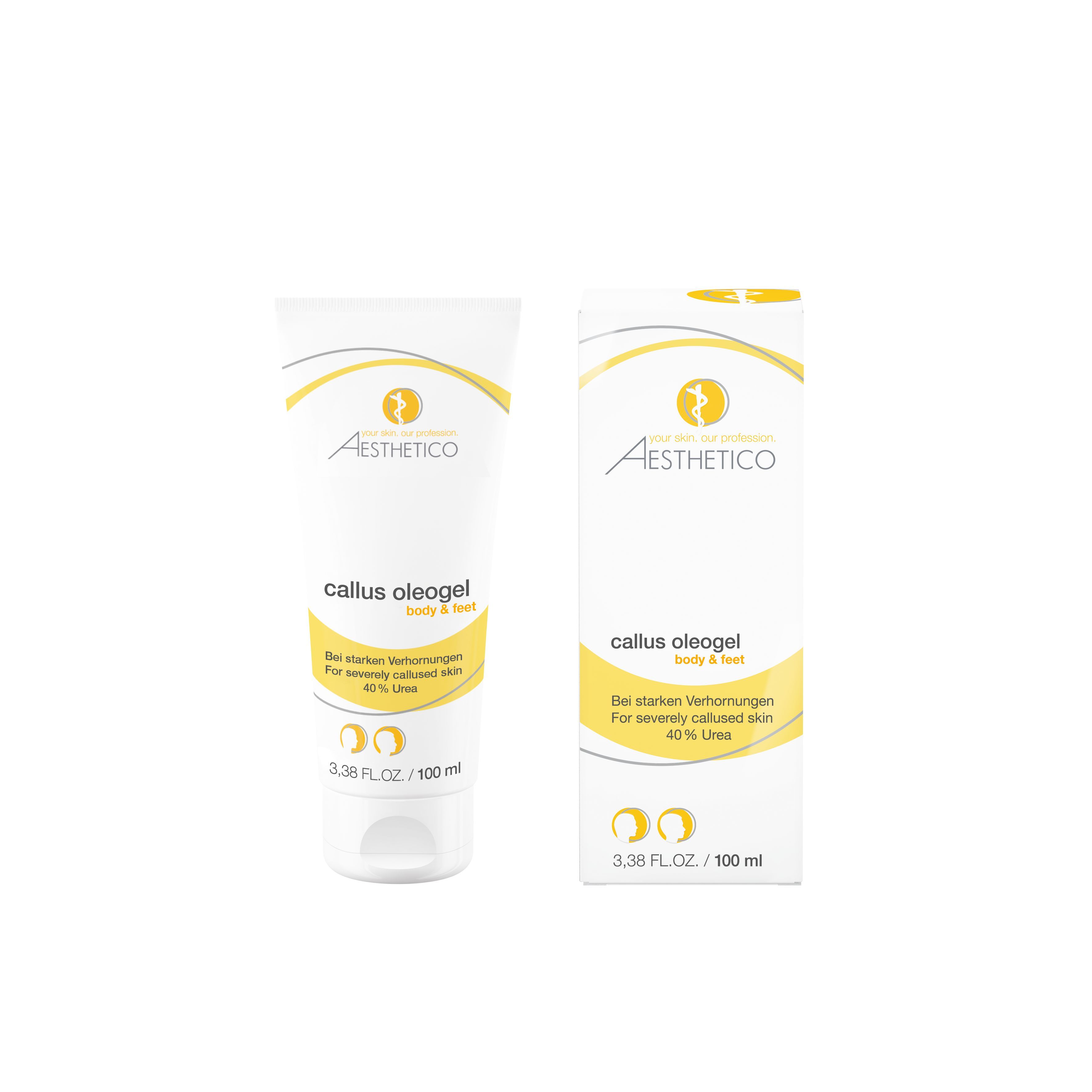 Aesthetico Callus Oleogel Tube und Karton, 100ml. Für stark verhornte Haut mit 40% Urea.