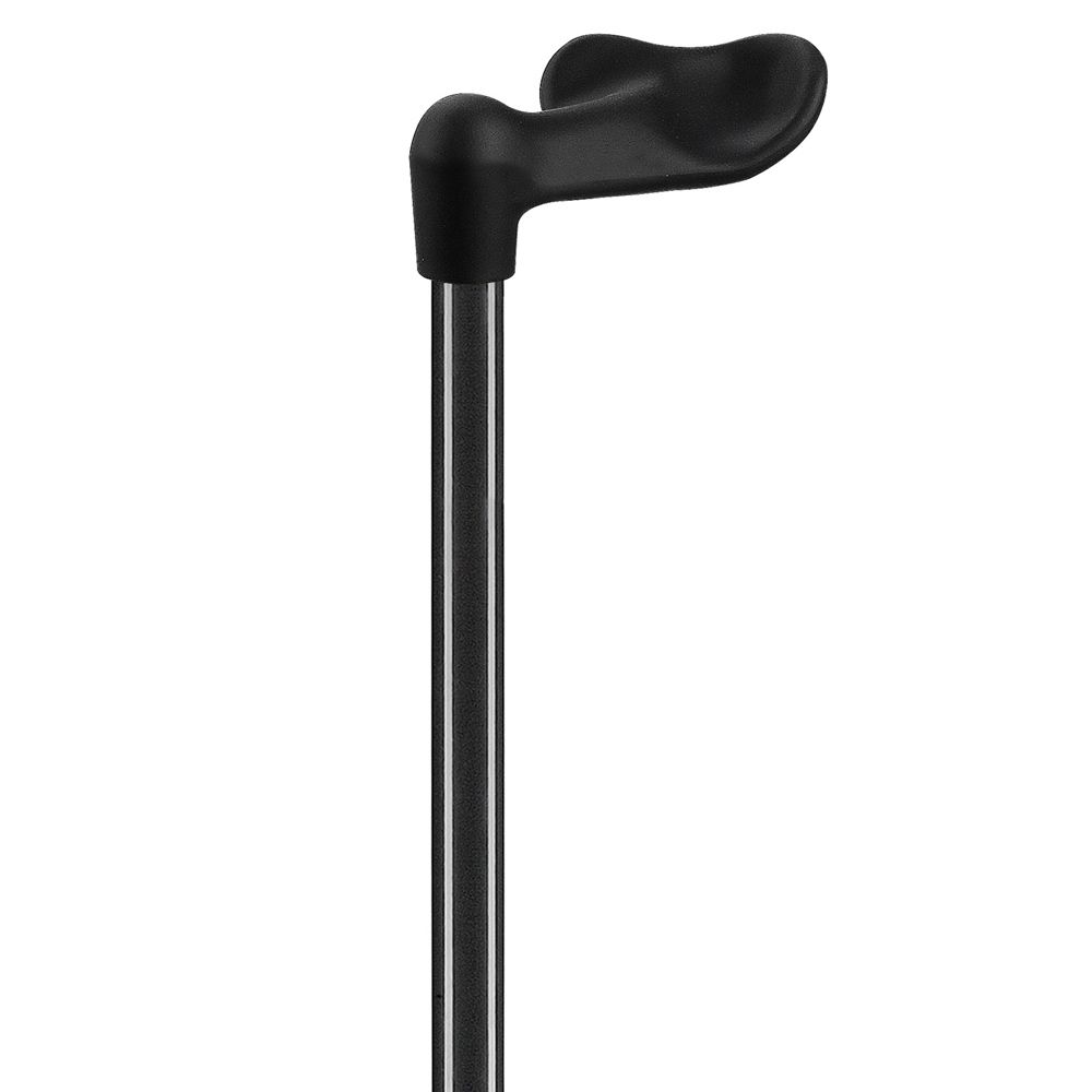 Schwarzer Gehstock-Griff mit rotem Oval '160 KG'. Ergonomisch geformt.