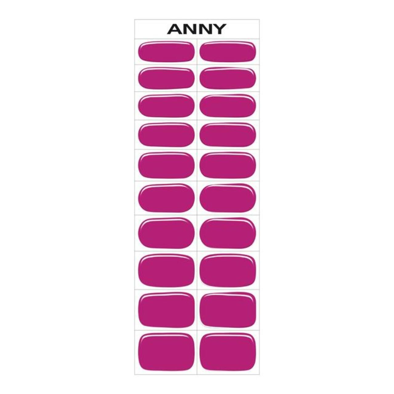 ANNY Quick & Easy Gel Nail Strips. 20 rosafarbene Nagelstreifen in verschiedenen Größen. Marke ANNY oben.
