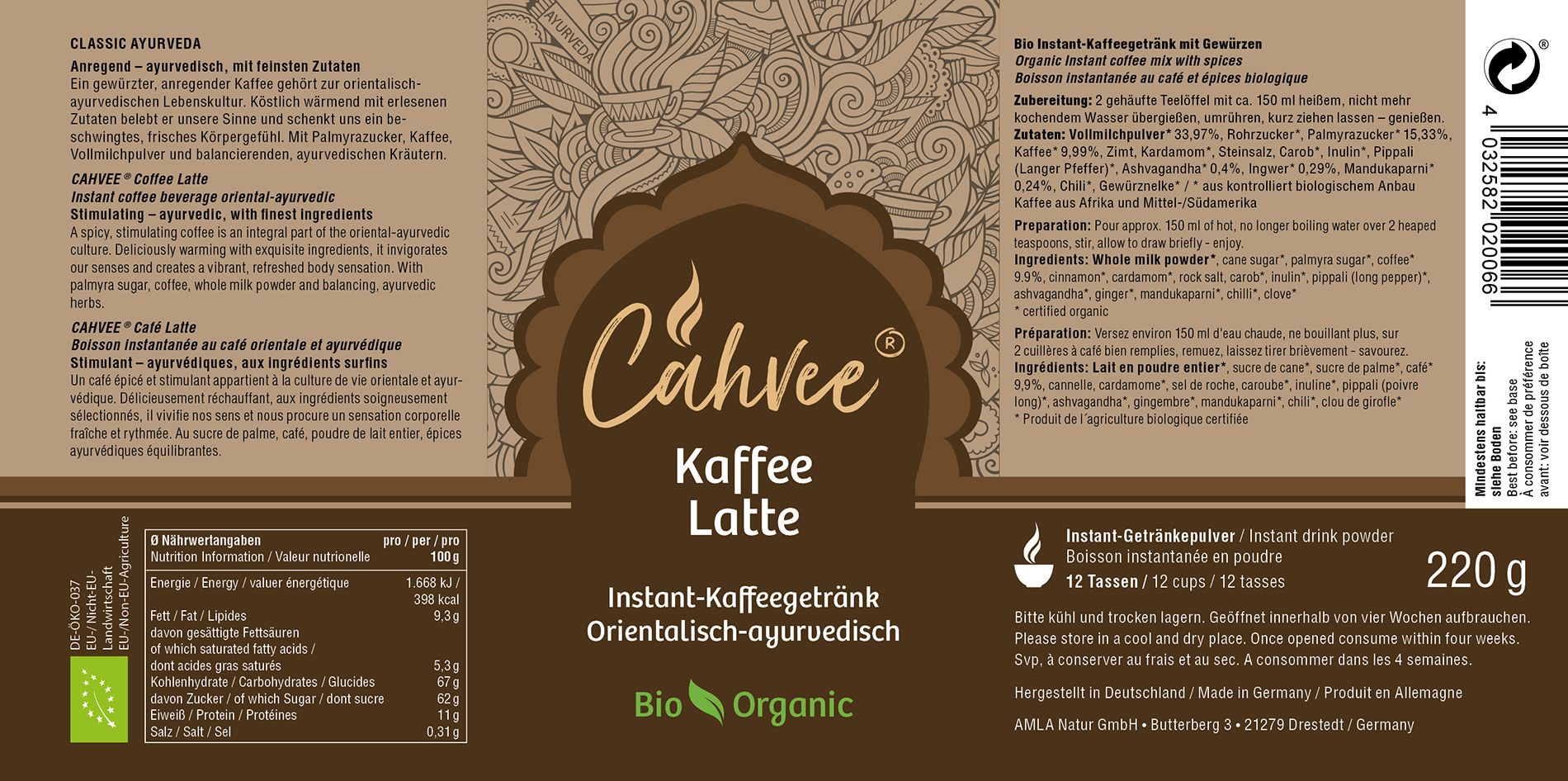 Classic Ayurveda - Cahvee® Kaffee Latte 220 g