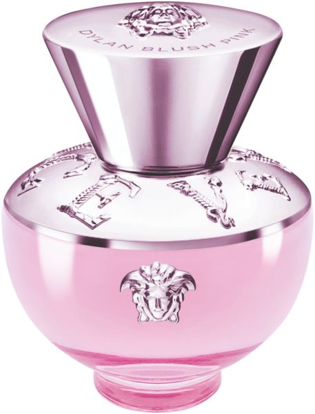 Versace Dylan Blush Pink Eau de Parfum Flakon mit silbernem Verschluss.