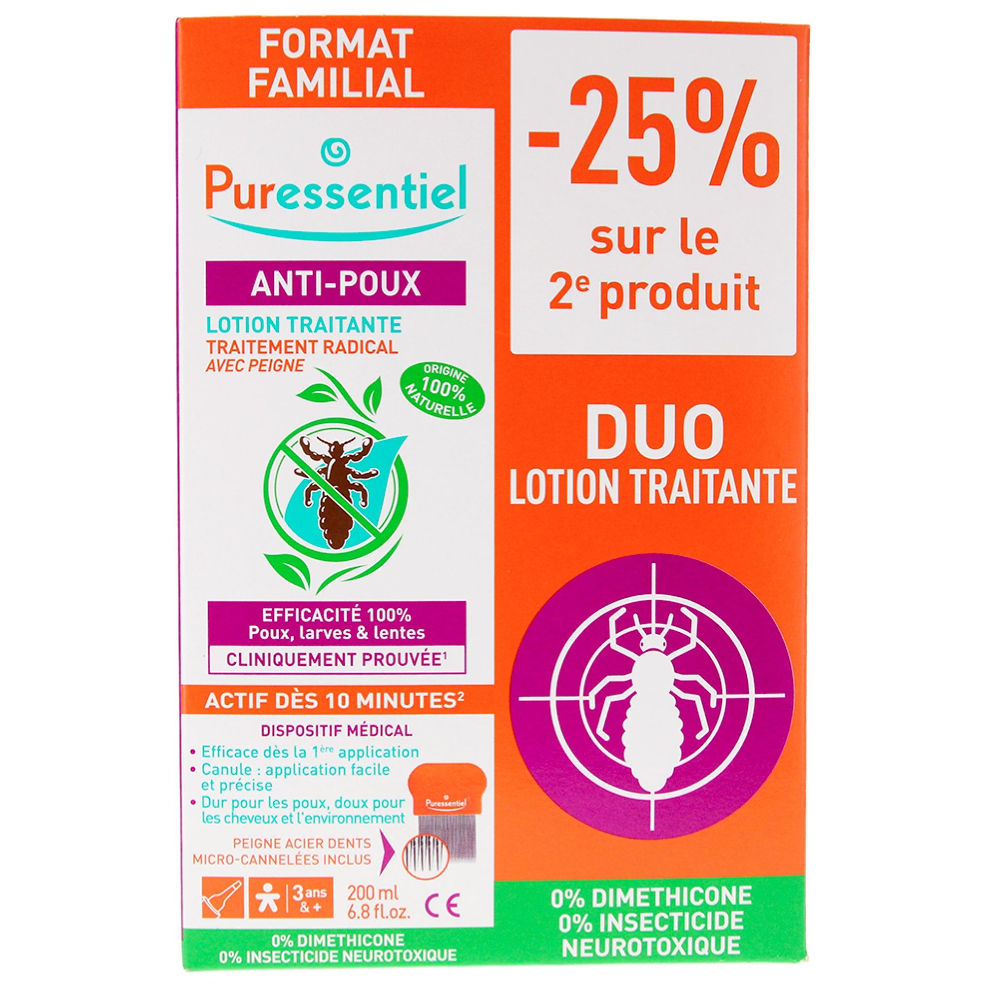 Puressentiel Anti-Läuse Behandelnde Lotion + Kamm 2 x Set 13,1x6x19,6 cm