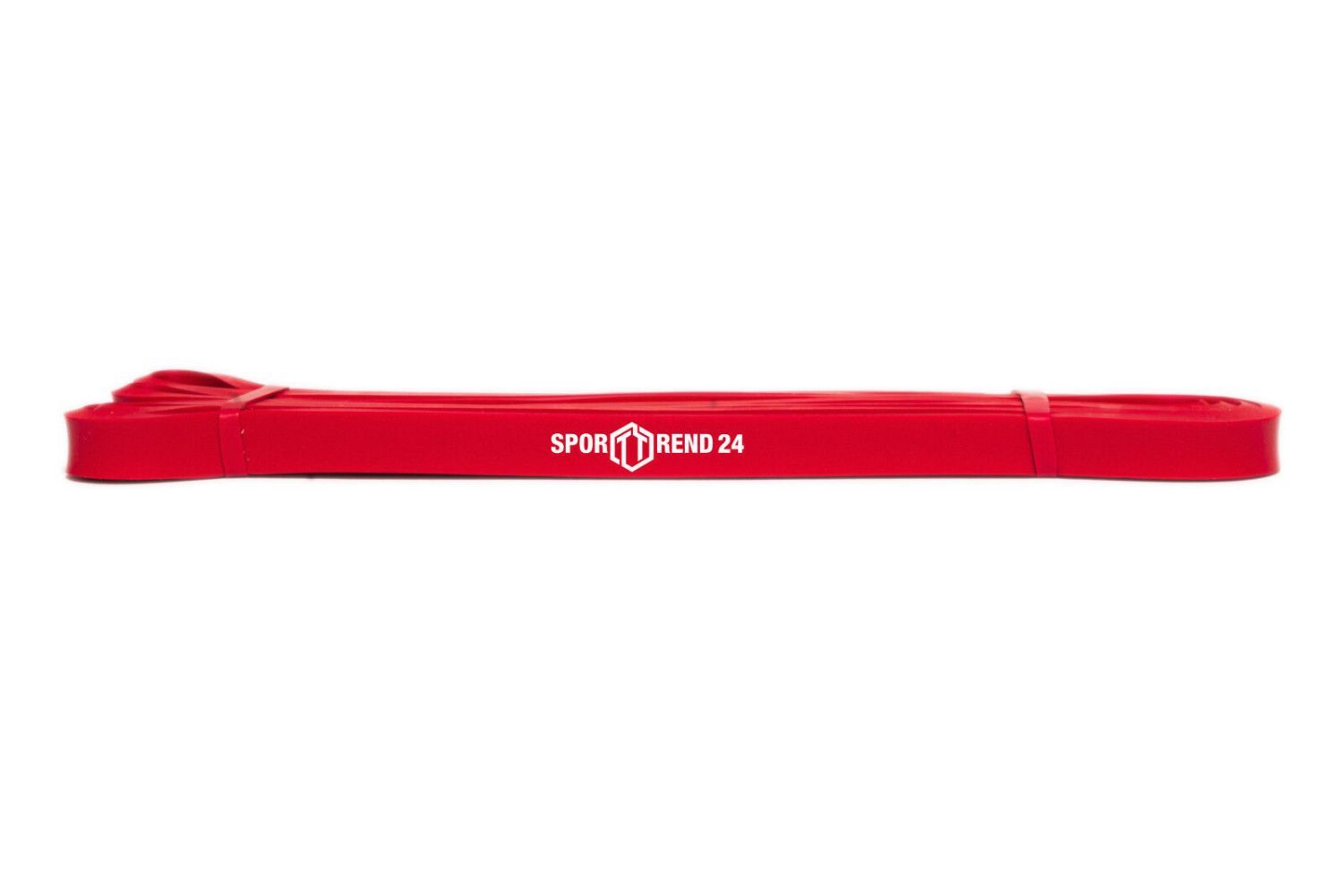 Rotes Fitnessband mit dem Logo 'SPORTTREND 24'.