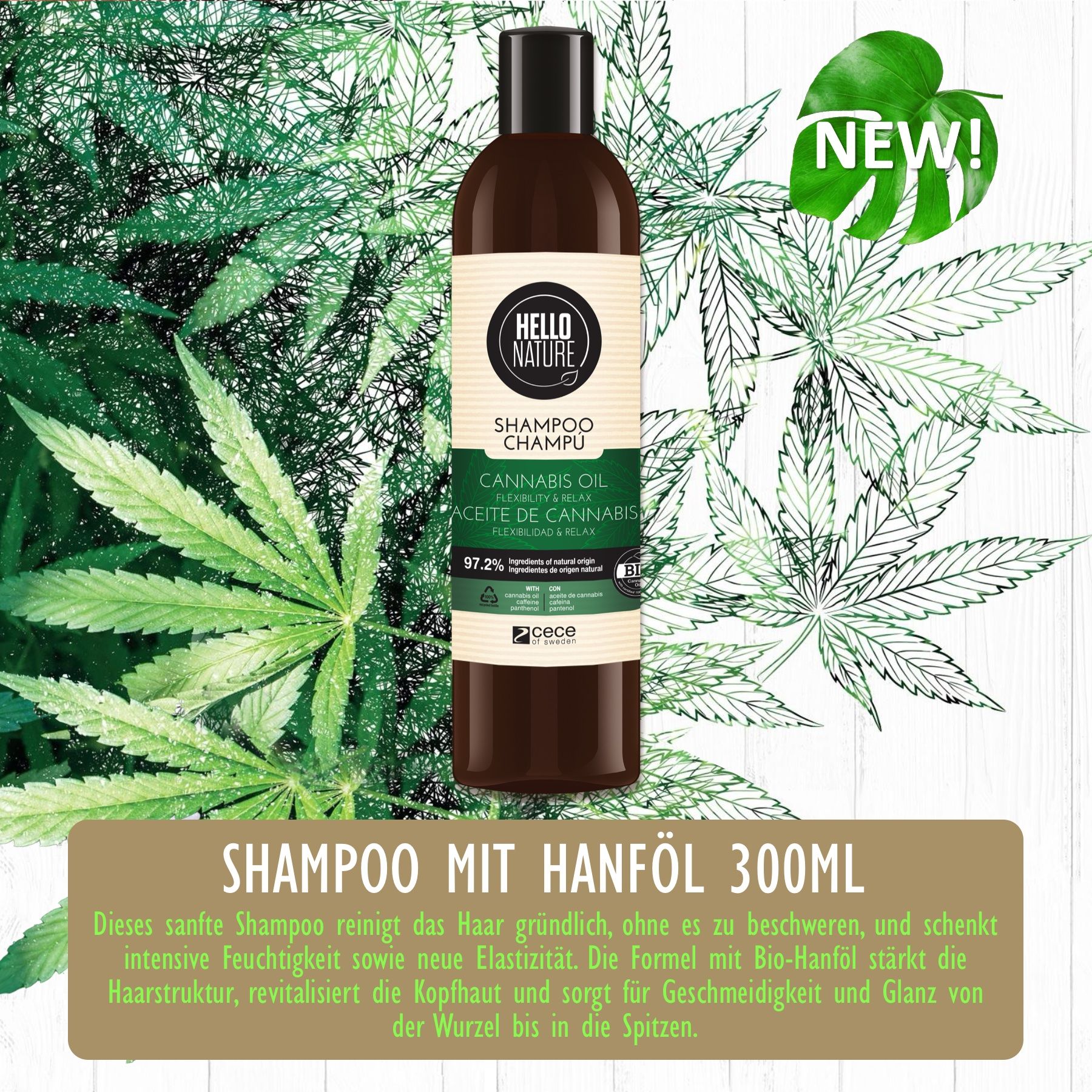 Hello Nature Haarshampoo Hanföl Cannabis Naturkosmetik für Haarpflege