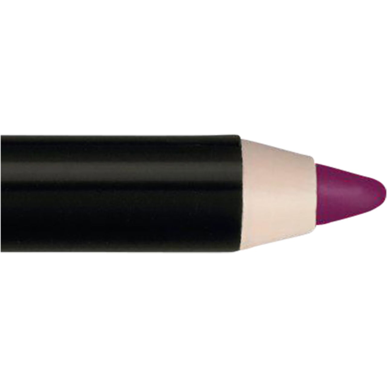 Nahaufnahme der Spitze eines schwarzen IsaDora Perfect Lipliner. Die Mine ist lila, umgeben von einem weißen Bereich.