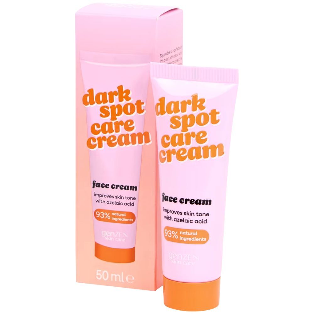Rosa Tube und Schachtel mit Aufschrift "dark spot care cream". Enthält "face cream" und "93% natural ingredients".