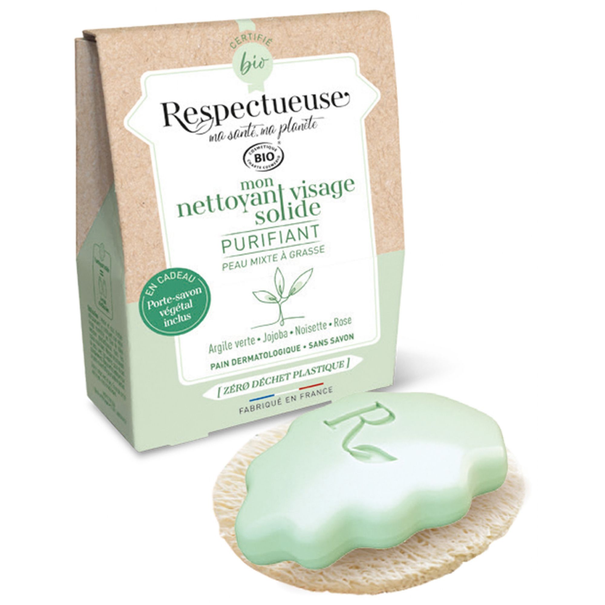 Respectful My Purifying Solid Facial Cleanser 35g + 1 kostenlose Seifenschale aus Pflanzenmaterial 10,5x7,7x3,2 cm