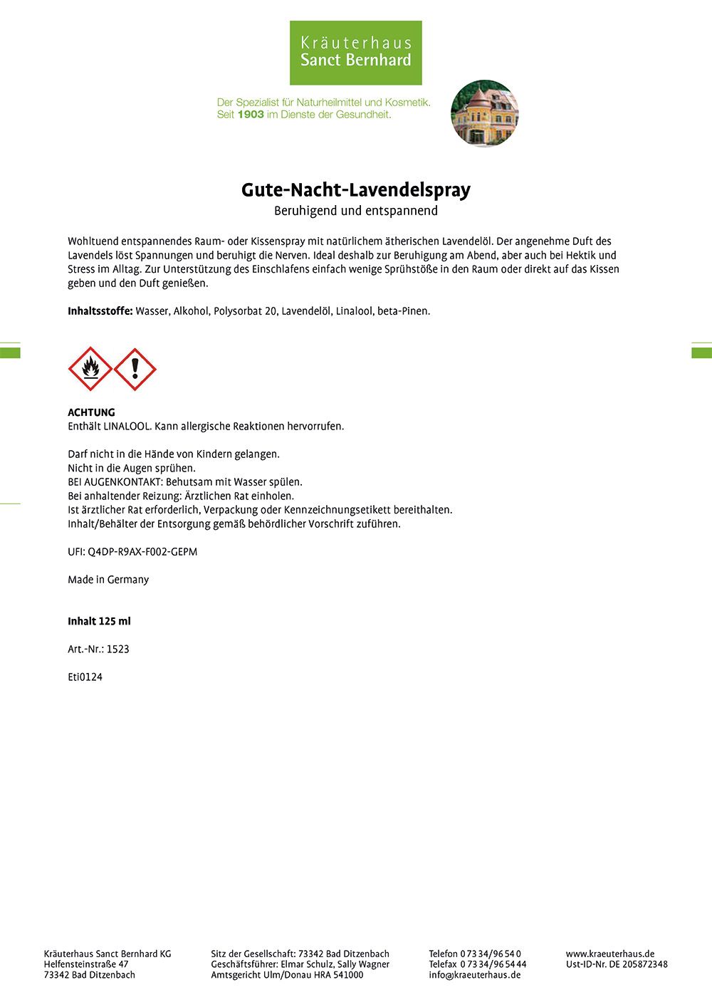 Sanct Bernhard Gute-Nacht-Lavendelspray