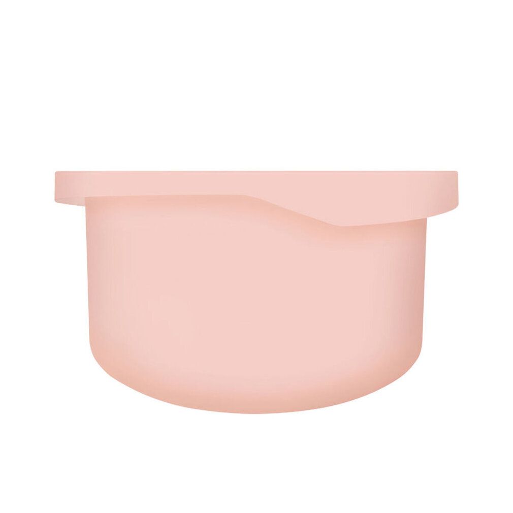 Rosa Nachfüllbehälter für Gesichtscreme, mit abgerundeter Form und flachem Deckel.