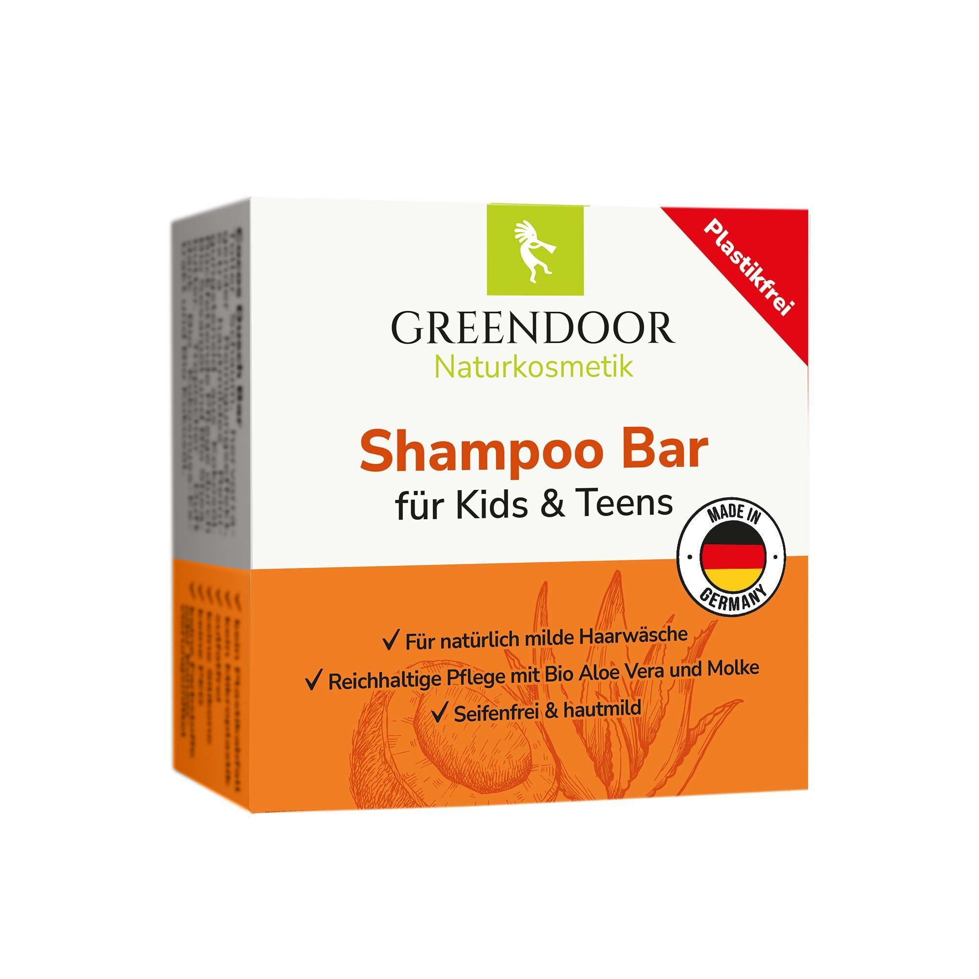 Greendoor Naturkosmetik Shampoo Bar für Kids & Teens. Plastikfrei, Made in Germany. Mit Bio Aloe Vera und Molke.