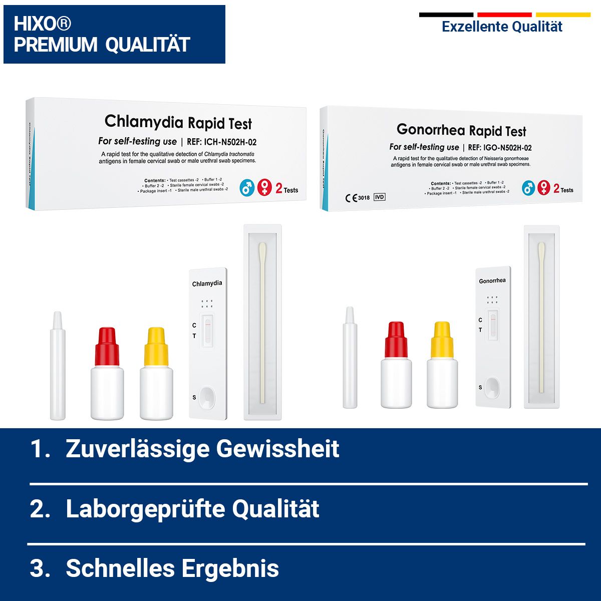HIXO Chlamydien & Gonorrhoe Schnelltest STI Frauen & Männer Selbsttest