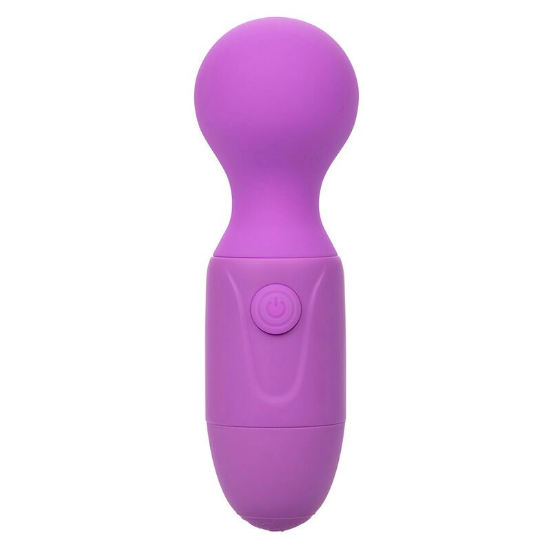 Lila Vibrationsmassager mit abgerundetem Kopf und Bedienknopf. Silikonmaterial. Ergonomisches Design.