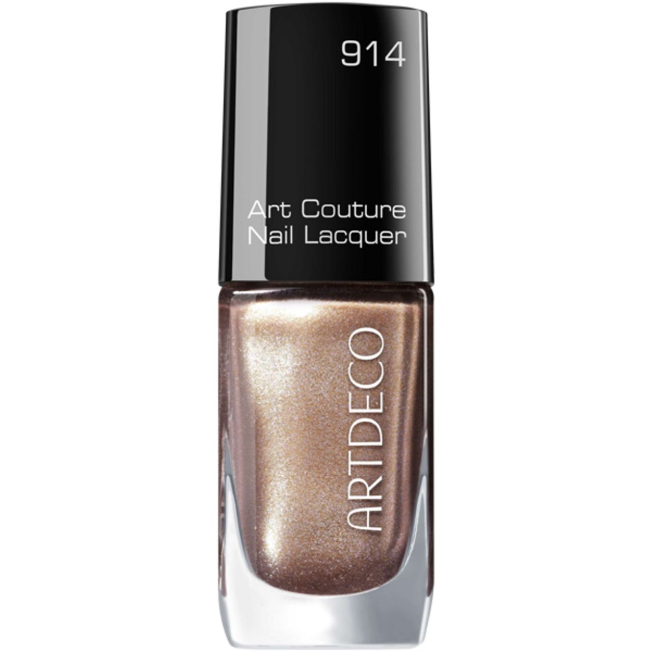 Nagellackflasche mit schwarzem Deckel. Aufschrift: Art Couture Nail Lacquer. Farbton 914. Marke Artdeco.