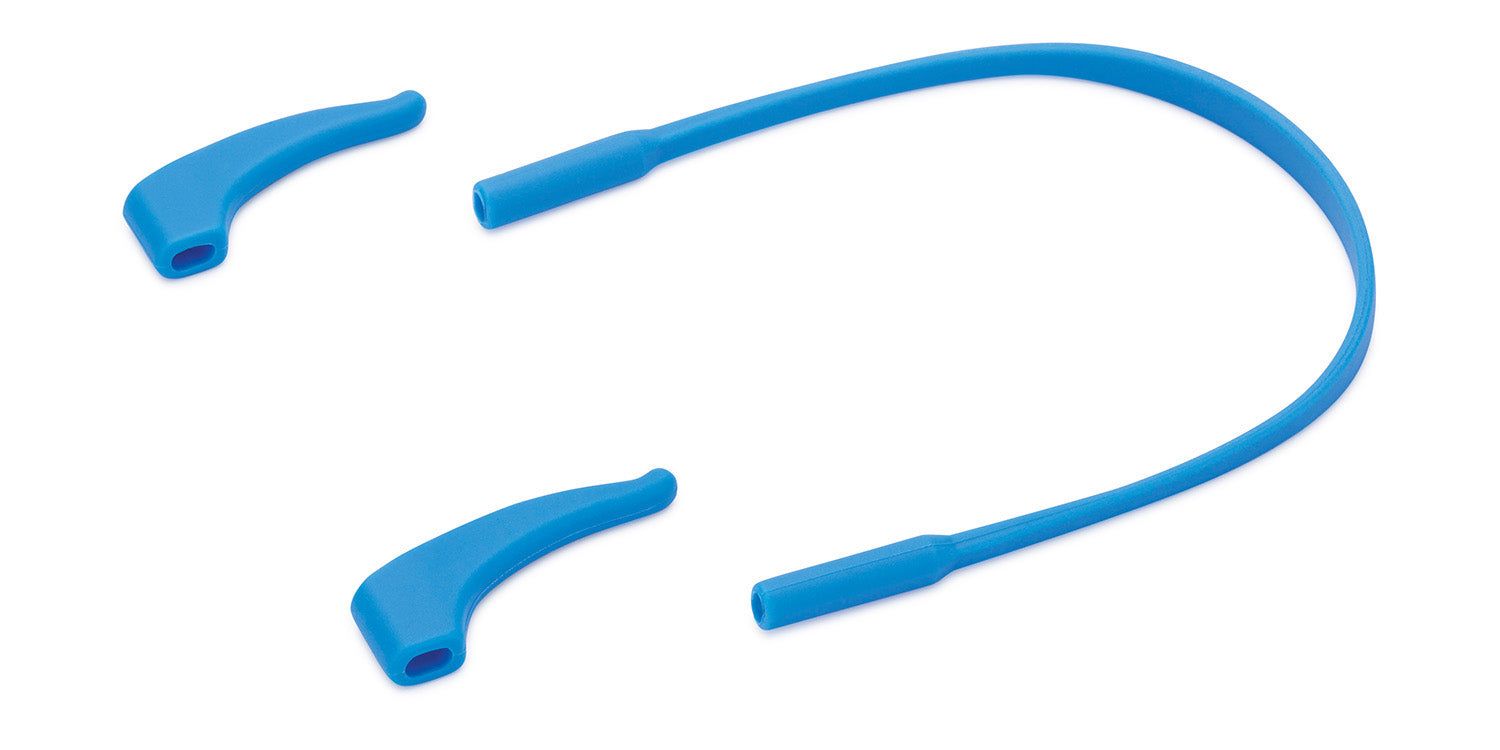 Blaues Brillenband und zwei blaue Bügelenden. Für Kindersonnenbrille.