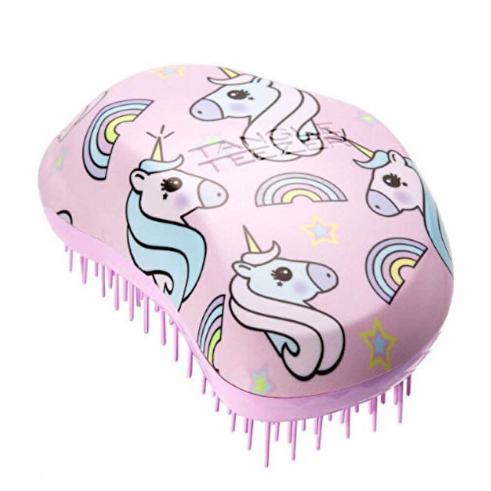 Tangle Teezer Original Mini Einhorn. Pinke Haarbürste mit Einhorn- und Regenbogenmuster. Ohne Verpackung.