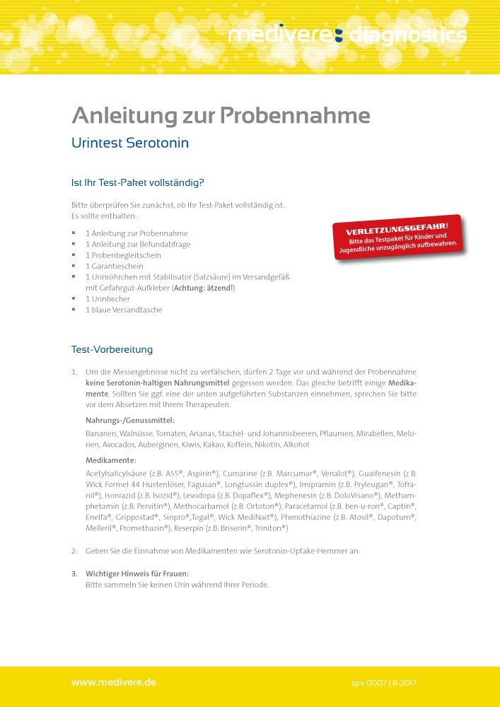 medivere diagnostics Serotonin Urintest