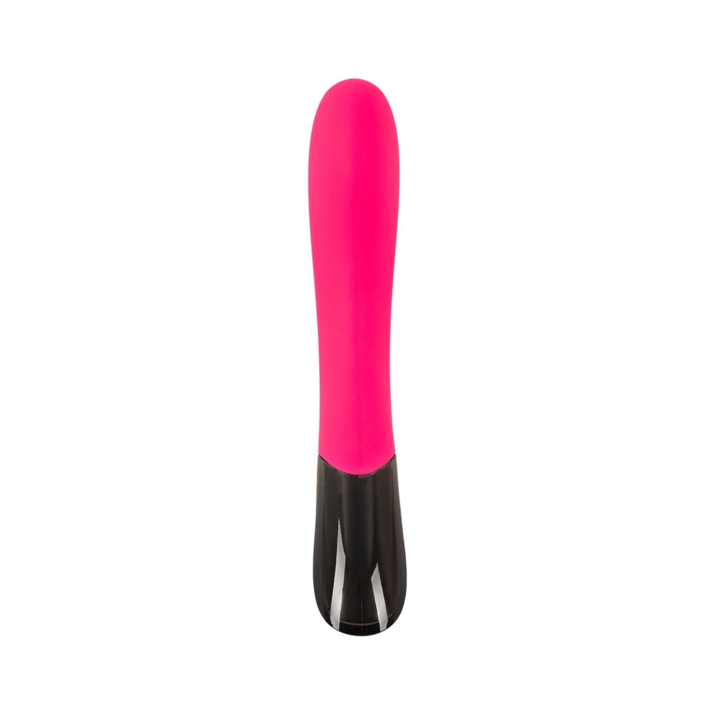 Pinkfarbener Vibrator mit schwarzem Ende. Auf weißem Hintergrund.