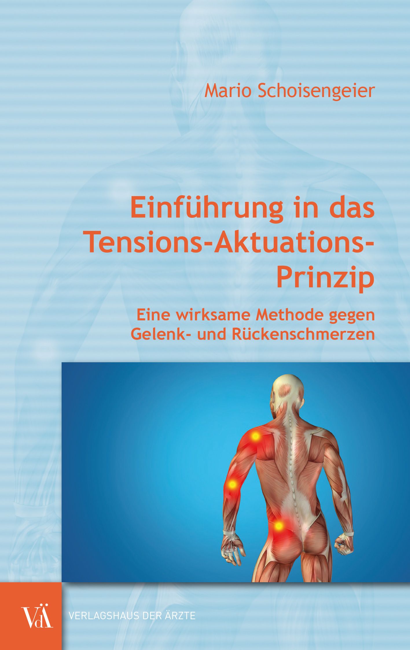 Buchcover: Einführung in das Tensions-Aktuations-Prinzip. Autor: Mario Schoisengeier. Titel in Orange. Abbildung eines menschlichen Rückens.