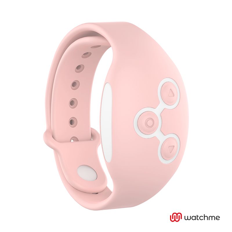 Rosa Watchme-Armband mit Knöpfen. Das Armband hat eine runde Form und einen weißen Bereich.