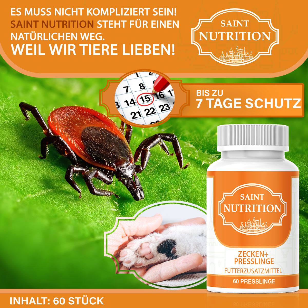 Saint Nutrition® | Anti Zecken Presslinge | Zeckenschutz für Hund & Katze