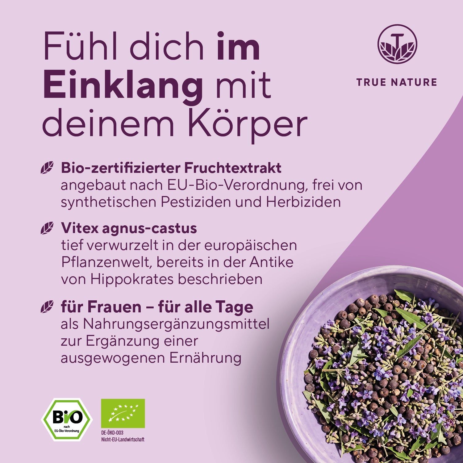 Bio-zertifizierter Fruchttextrakt, Vitex agnus-castus, für Frauen, als Nahrungsergänzungsmittel.