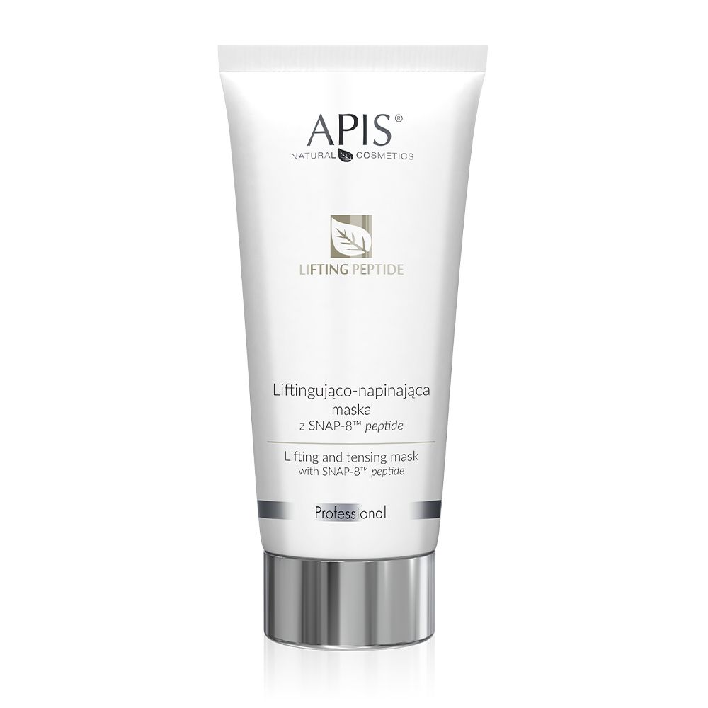 Weiße Tube mit APIS-Logo und "Lifting Peptide" Schriftzug. Silberner Verschluss. Text in mehreren Sprachen.