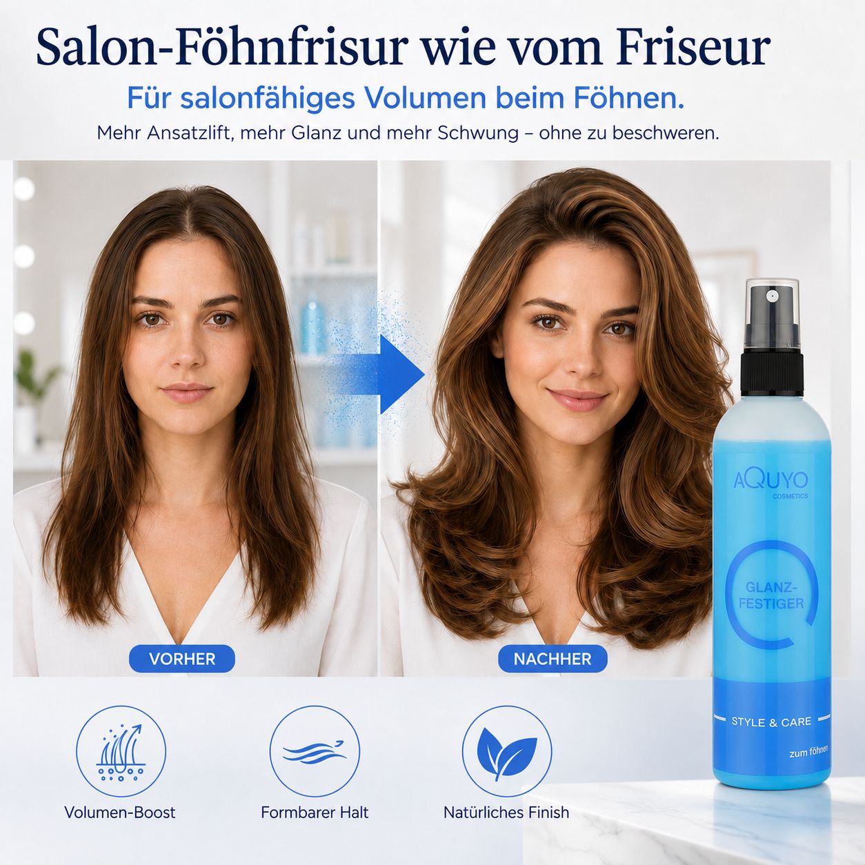 Style & Care Glanzspray fürs Föhnen | Haarspray zum Gestalten und Frisieren der Haare